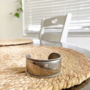 Vintage Style Silver Tone Wide Rope Edge Cuff Bracelet Statement Southwestern